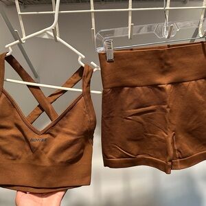 Bo + Tee Brown Sports Bra and Shorts Set